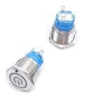 Buton FR SW4 metal cu soclu si LED albastru (ON)-ON