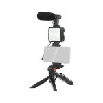 Kit vlogging 4in1 microfon+lampa+suport telefon+trepied
